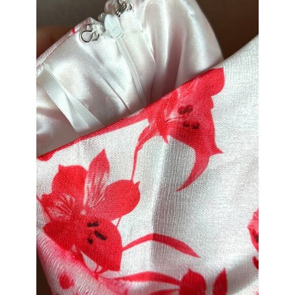 Microstar, Red n Pink Floral Printed Shimmer Dress, With A Bare Shoulder M - Picture 8 of 10